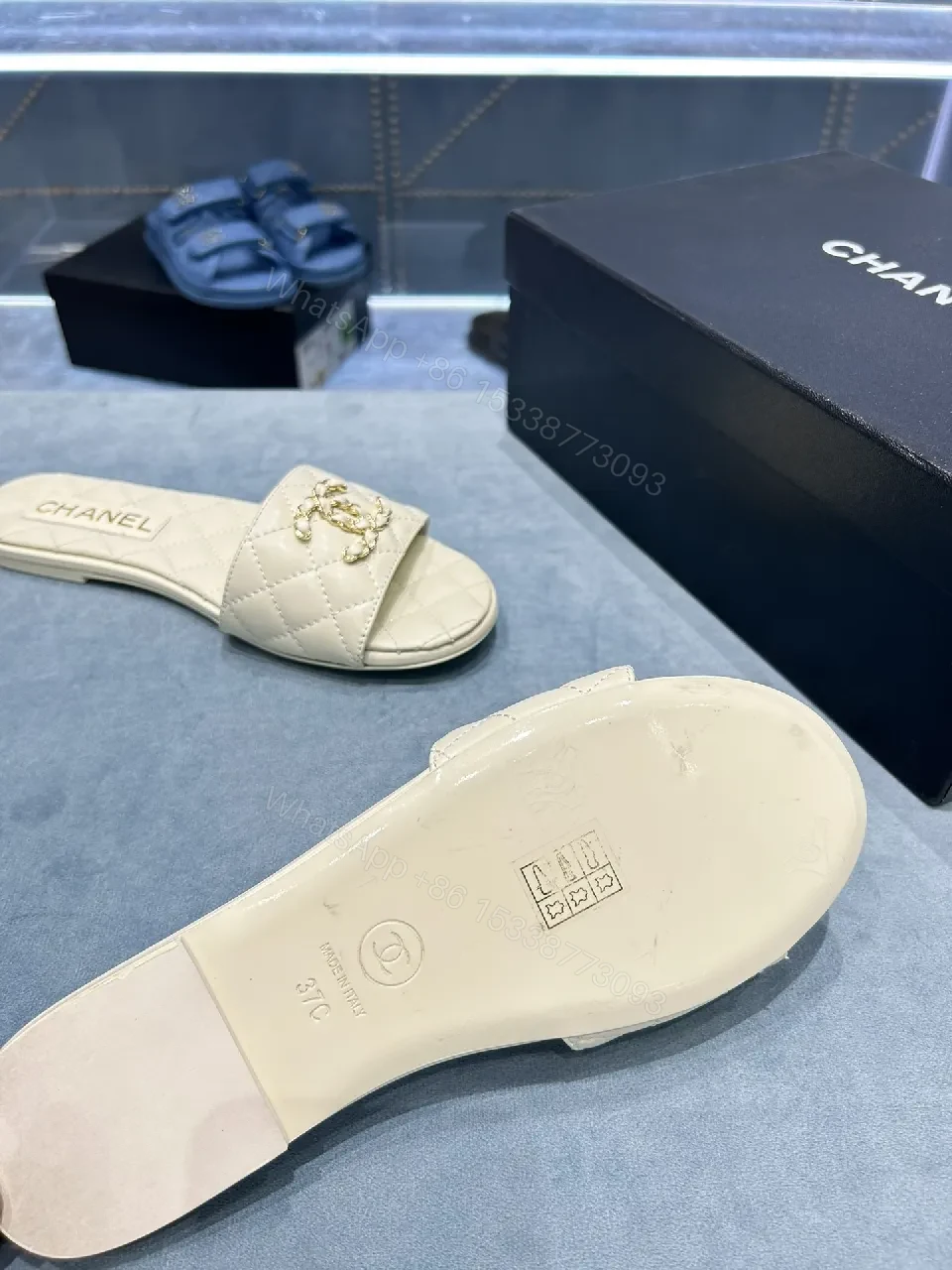 View 5 of Beige Quilted Slide: Luxe Comfort, Subtle Logo