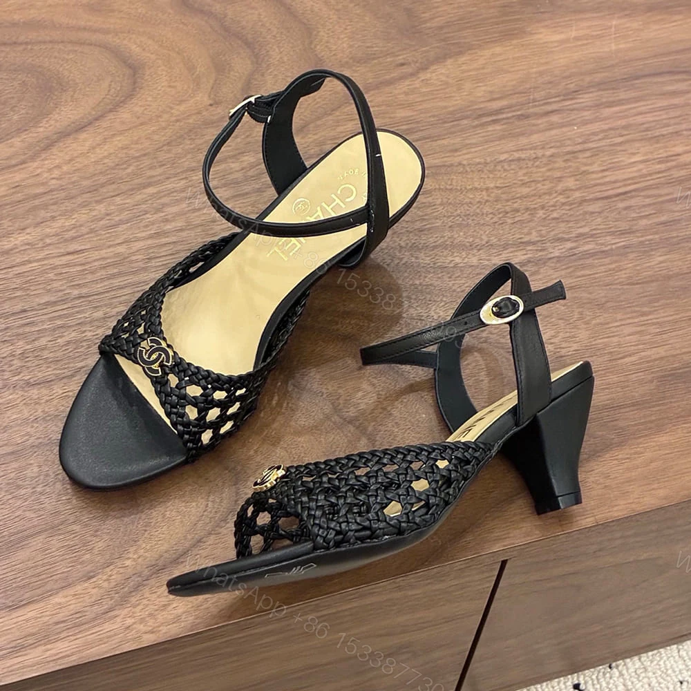 View 5 of CHANEL Braided Ankle-Strap Sandals 260238