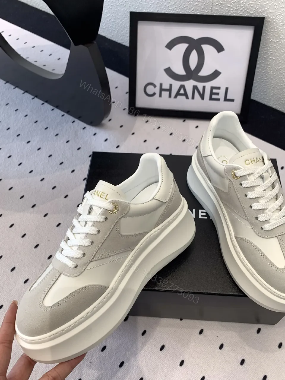View 5 of White & Grey Luxe Leather High-Tops: Subtle Branding Sneakers