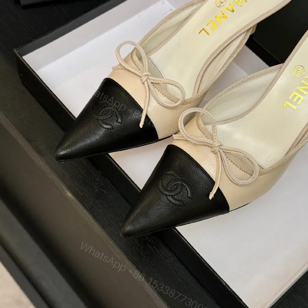 View 2 of Two-Tone Ivory/Black Slingback Heels — Modern Couture Comfort