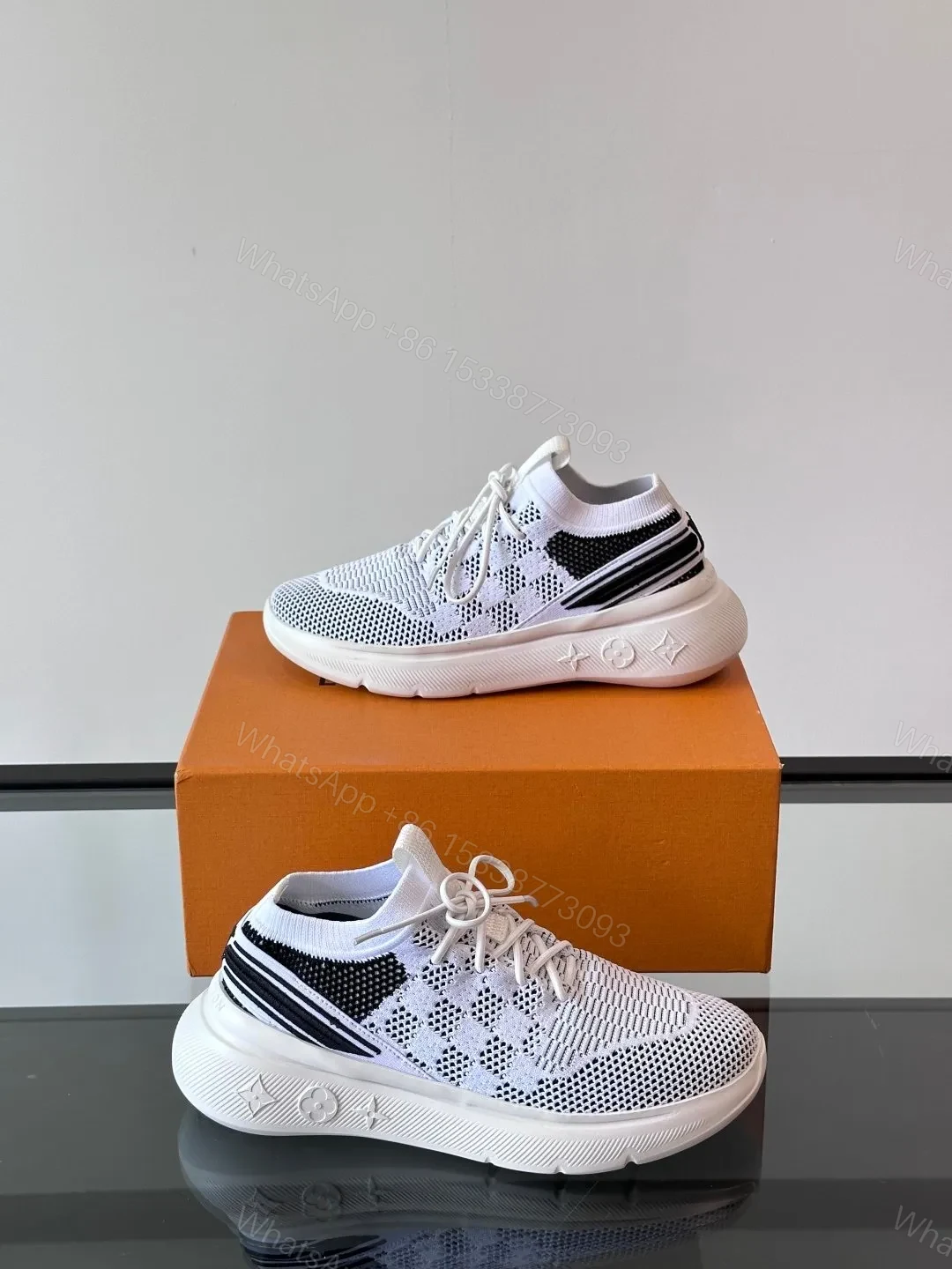 View 4 of LV Men White Knit Mesh Sneakers