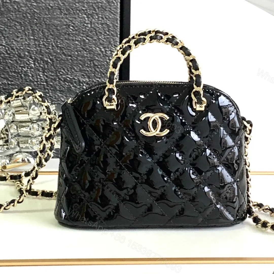 Chanel Alma Mini Shiny Leather Handbags Black Lock Gold 12cm — view 1