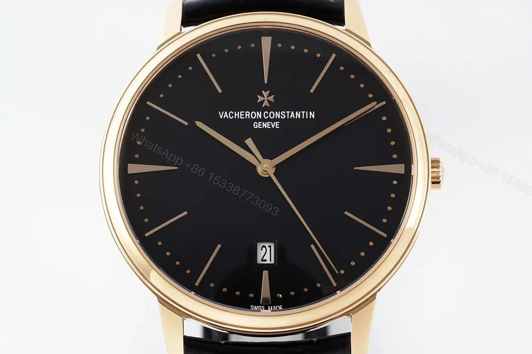 PPF Factory Vacheron Constantin Patrimony 85180 Series Watch – Black Dial, Rose Gold Case, Black Leather Strap — view 1