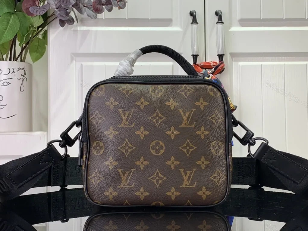 View 2 of Monogram Luxe Leather-Trim Compact Messenger Bag