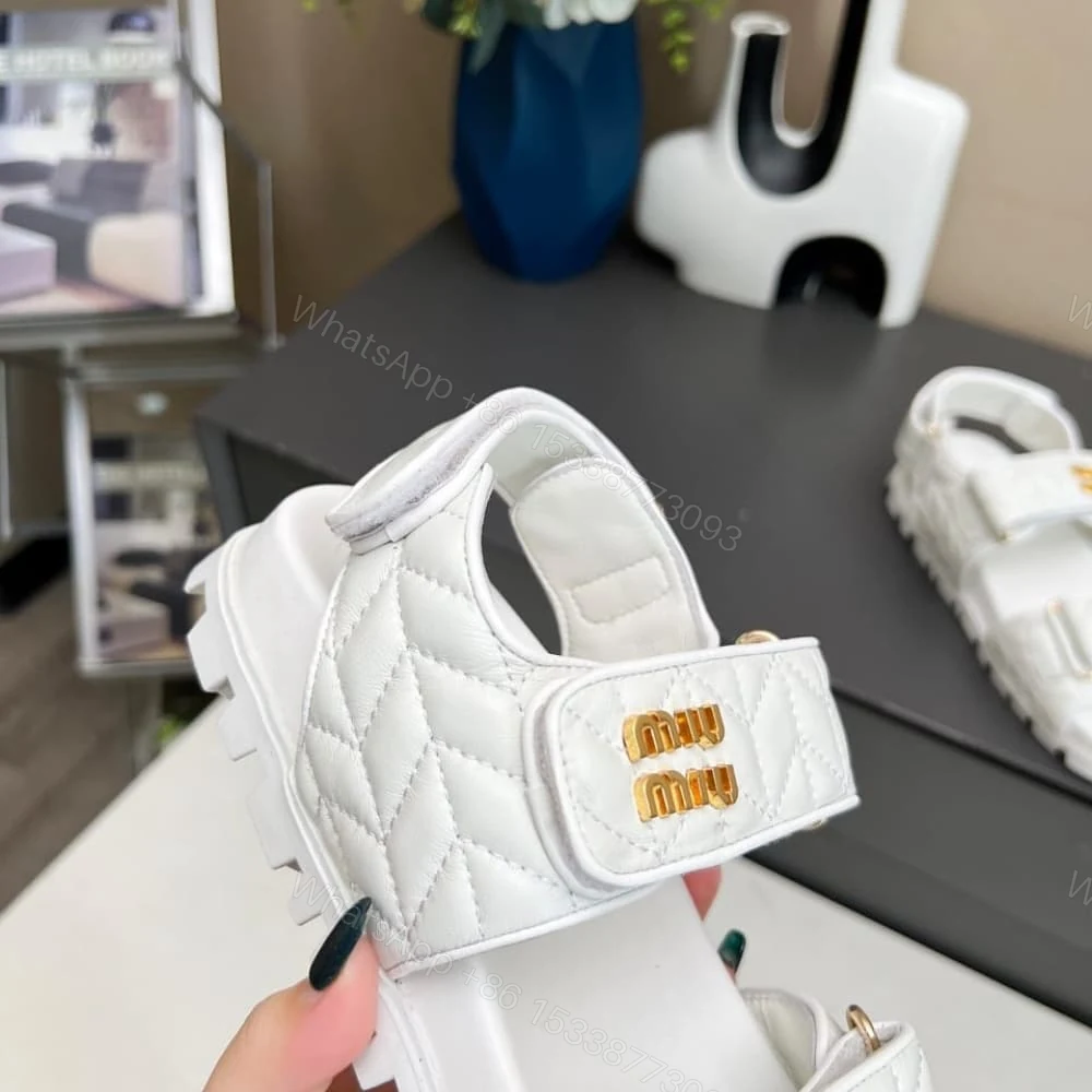 View 7 of MIUMIU SPORTY MATELASSE NAPPA LEATHER SANDALS WHITE 5X135E 88T F0009 F 010