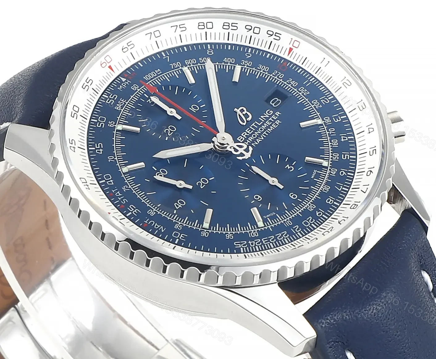 View 5 of GF Factory Breitling Navitimer B01 Chronograph 43mm Blue Dial Stainless Steel Leather Strap Watch