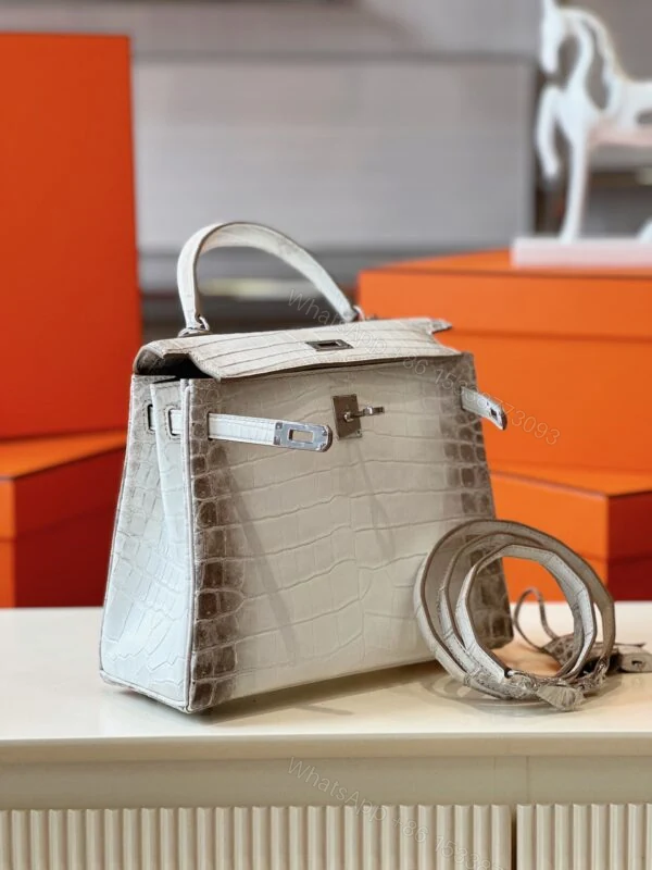 View 4 of Hermes Kelly 25 Himalaya Albino Genuine Crocodile Leather Palladium Hardware