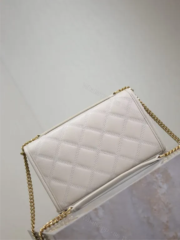 View 6 of White Quilt Leather Crossbody Bag with Gold YSL Logo