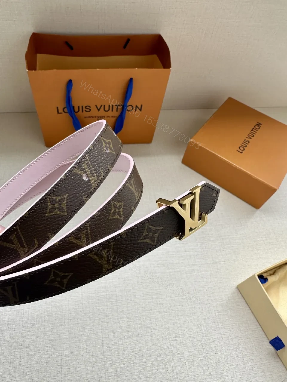 View 8 of Monogram Canvas Belt with Pink Leather Interior – Subtle Luxury