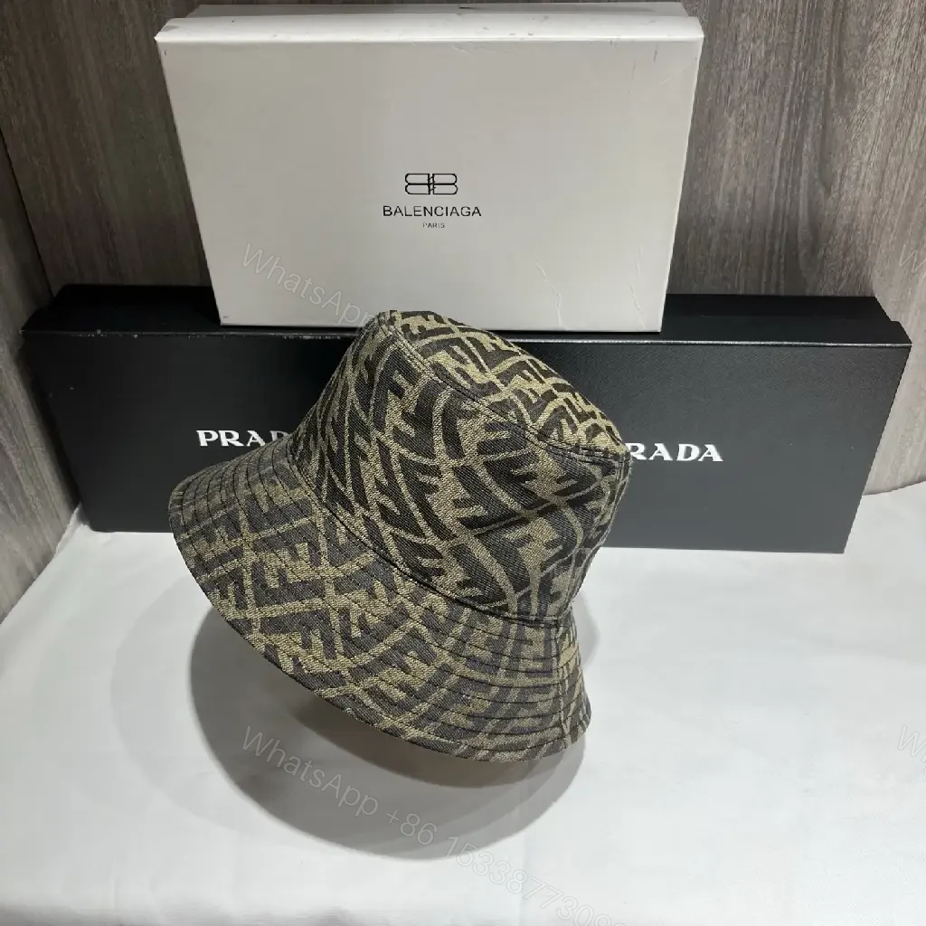 View 2 of Brown & Beige Monogram Bucket Hat – Fendi-Style Logo Crown Front