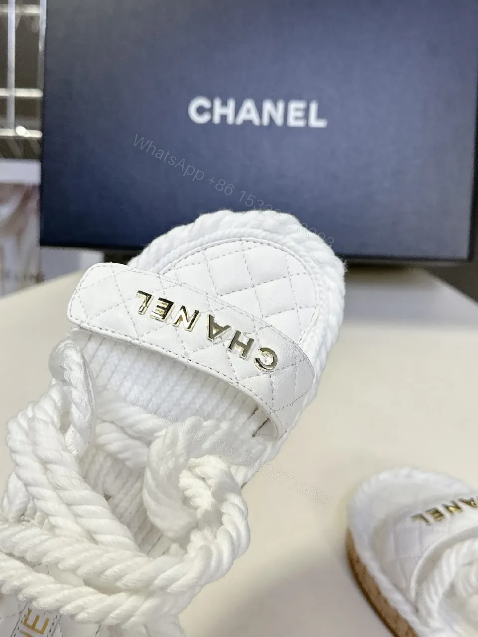 View 5 of White Quilted Sandals with Rope Straps — Luxe Comfort Sandals
