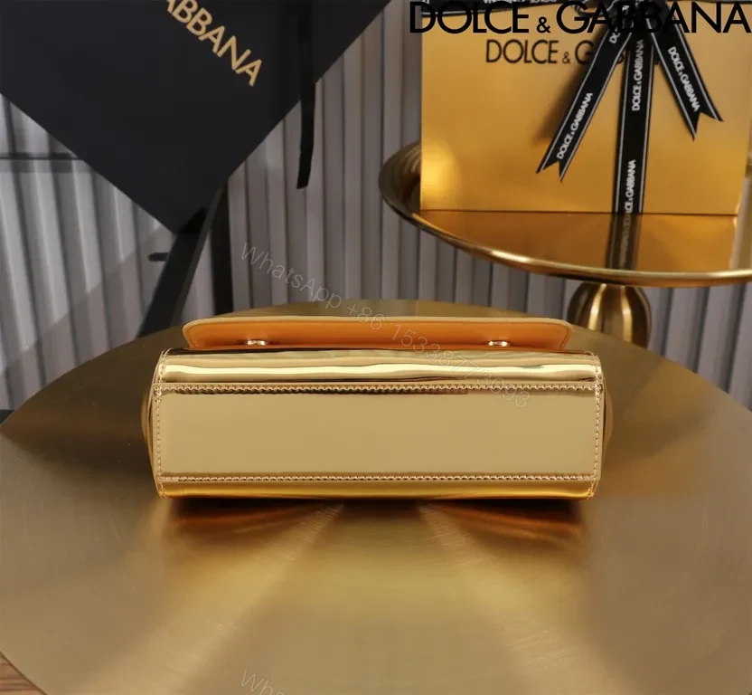View 9 of Gleaming Gold Satchel â€” Premium Calfskin, Gold-Tone Hardware, Crossbody Ready, Dolce & Gabbana Bag