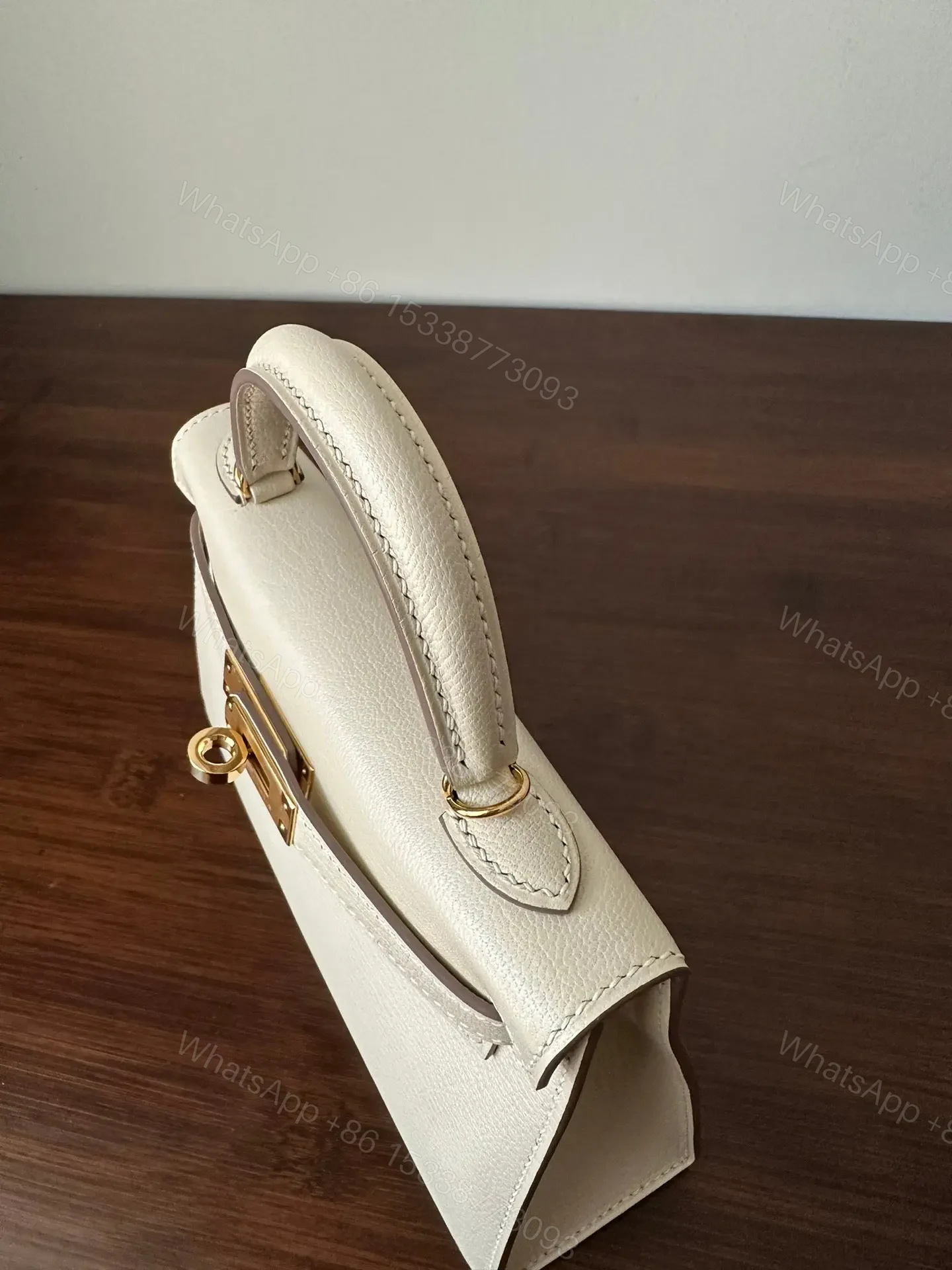 View 8 of HM KELLY MINI 20 WHITE CHEVRE GOLD HARDWARE