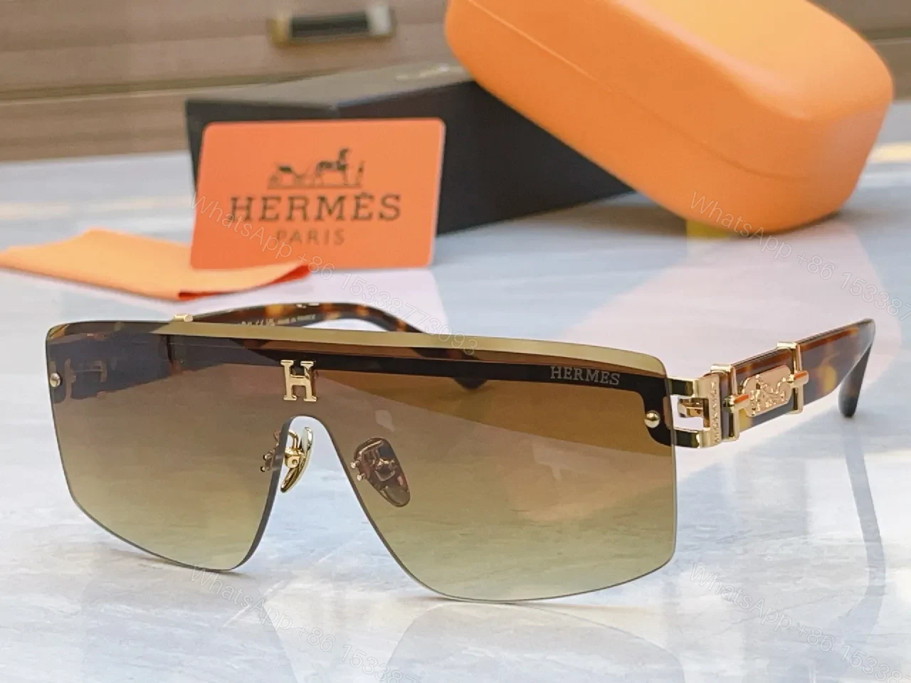 View 6 of Bold Hermes Shield Sunglasses: Blue Gradient Lens Shield