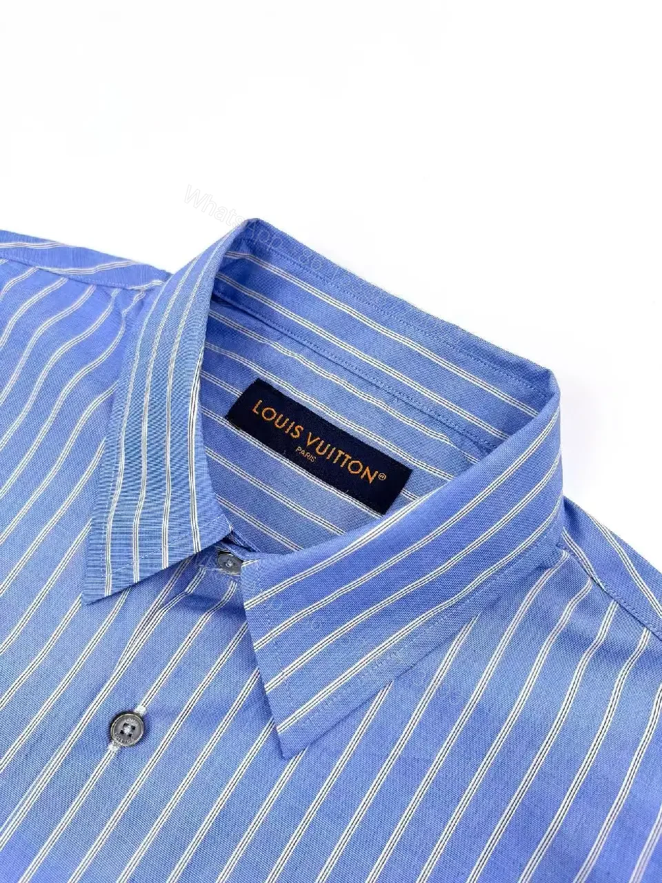 View 3 of Blue Stripe Cotton-Blend Shirt with Subtle LV.M Logo