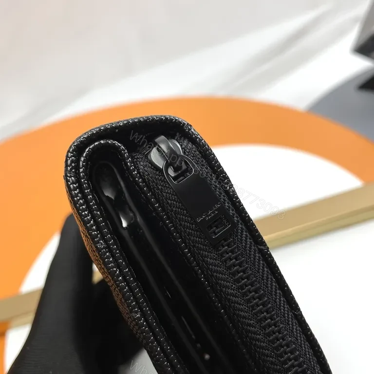 View 9 of Compact Luxe Wallet â€” Chevron Texture with YSL Hardware (Black)