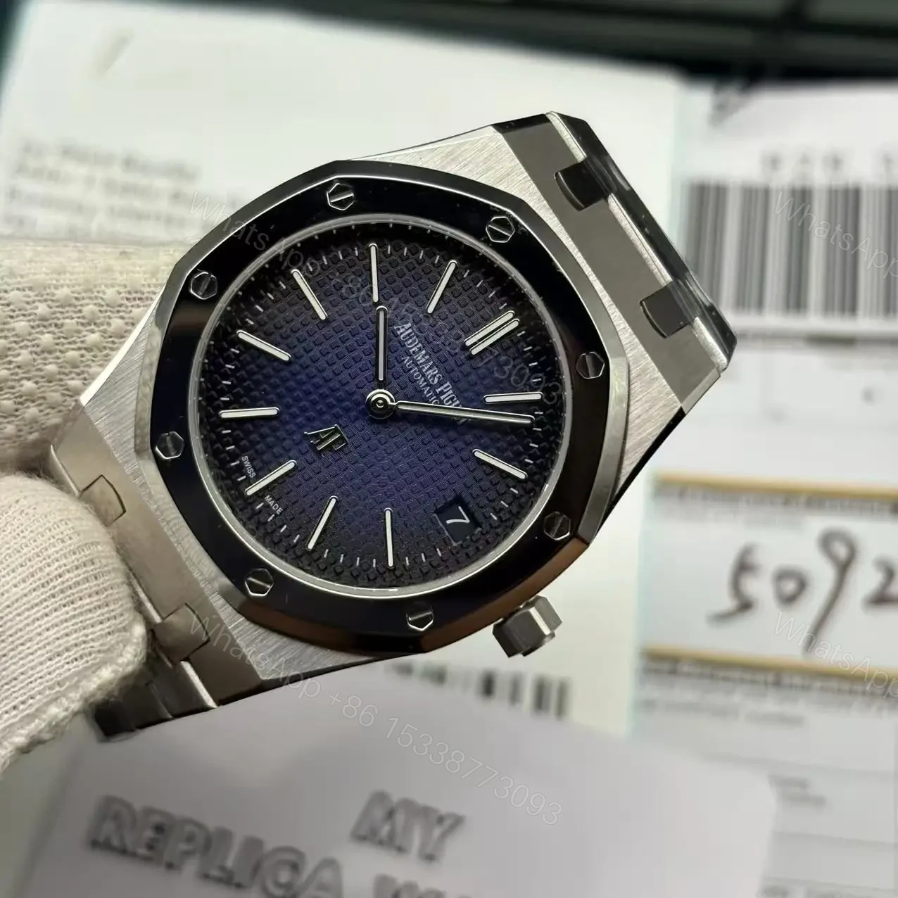 View 7 of Replica Audemars Piguet Royal Oak Jumbo Extra-Thin Blue 15202ST.OO.1240ST.01