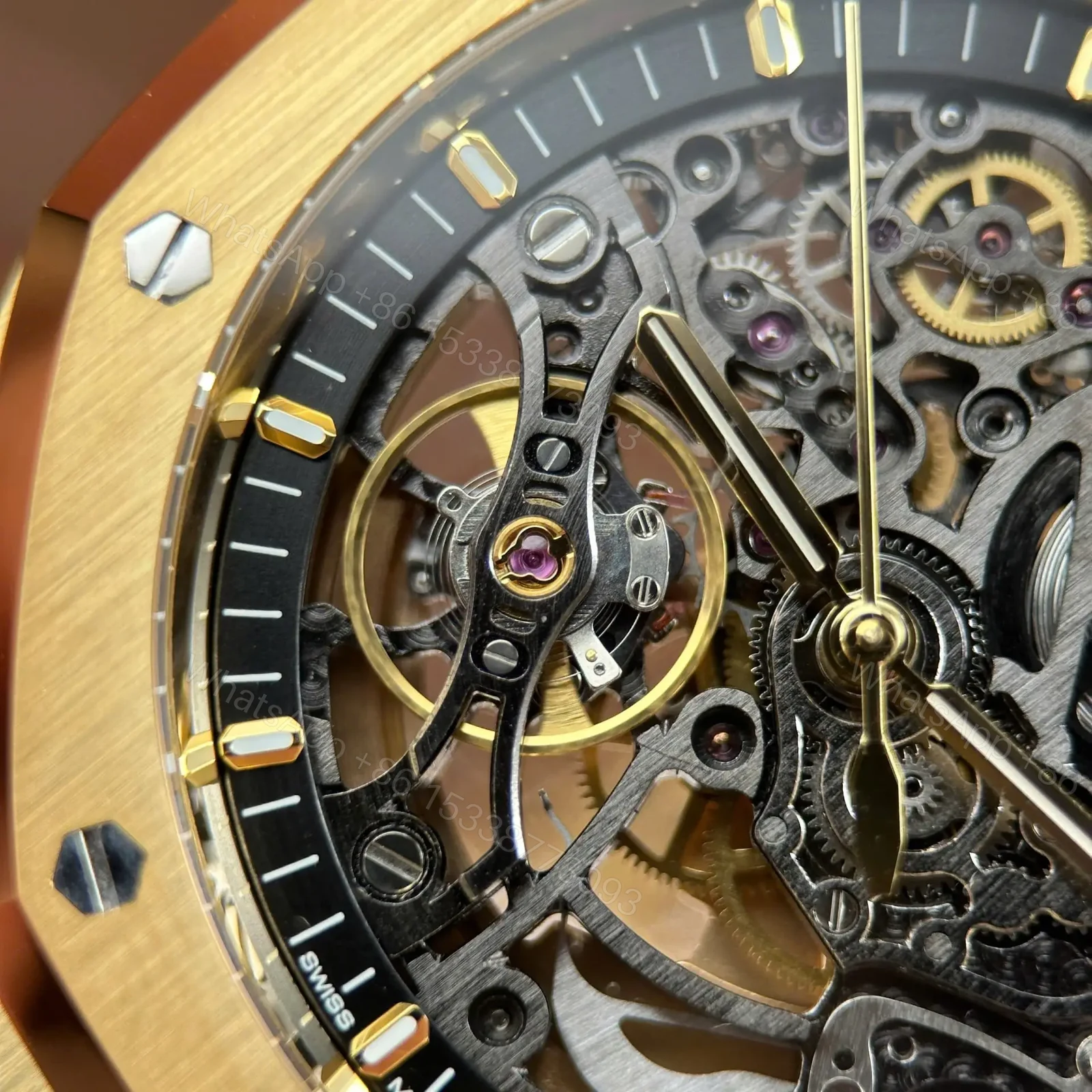 View 12 of Replica Audemars Piguet Royal Oak Openworked 15407 Yellow Skeleton Dial