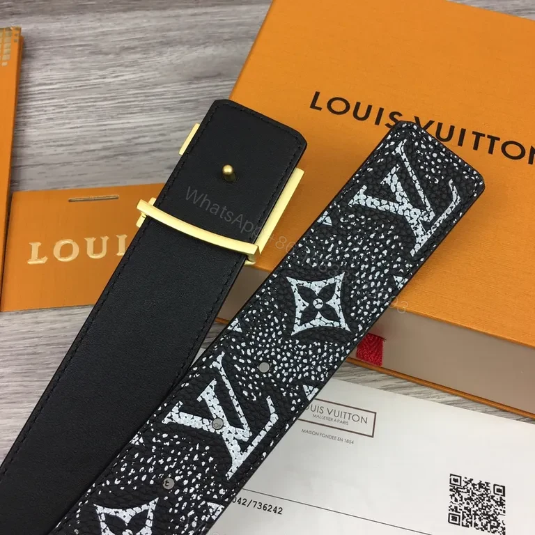 View 4 of Monogram Belt: Bold Black Leather, Gold Buckle, Luxe Style