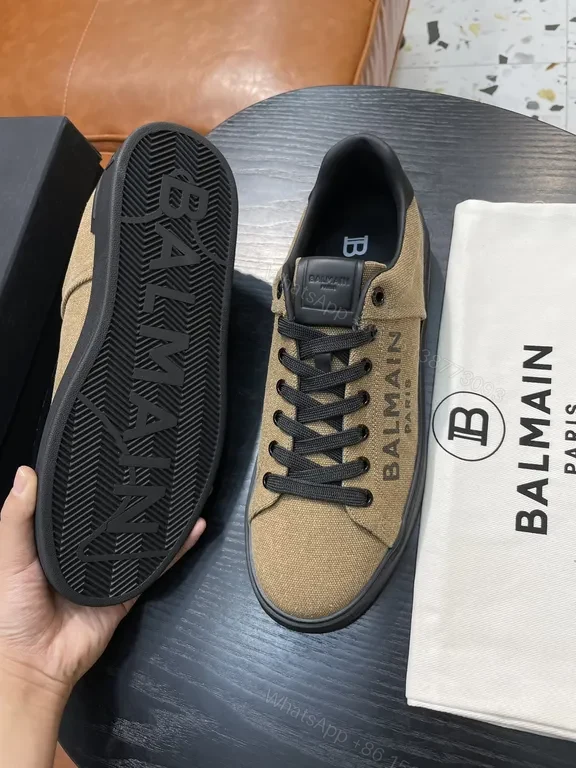 View 3 of Olive Canvas Balmain Sneakers: Luxe Low-Profile Comfort