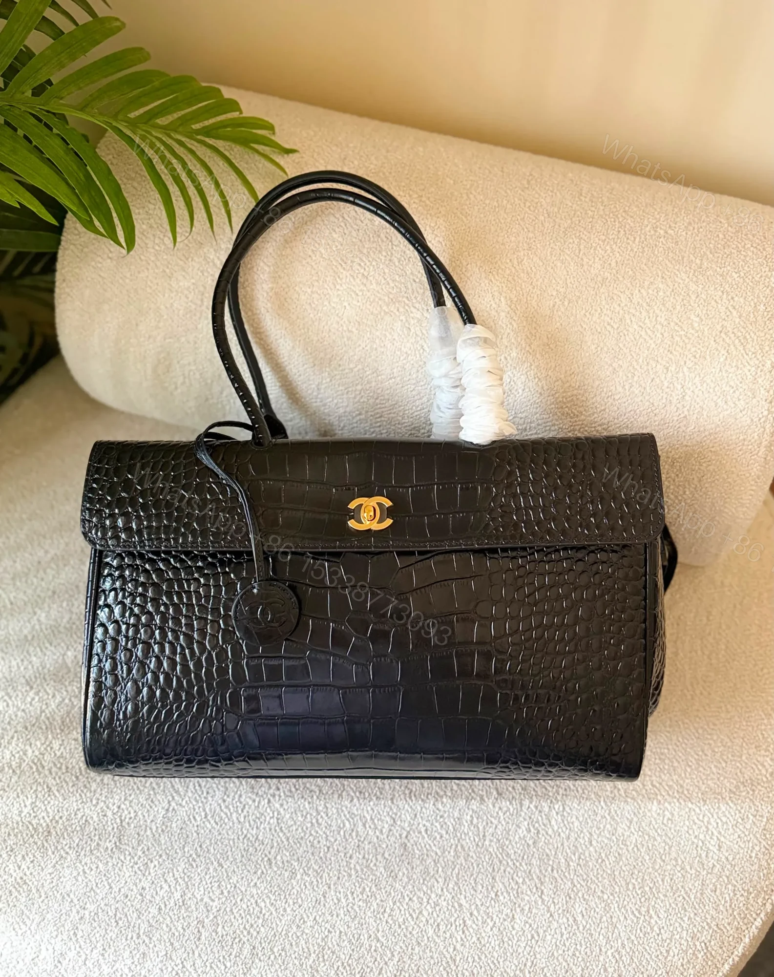 View 2 of Black Chanel Crocodile-Embossed Calfskin Handbag