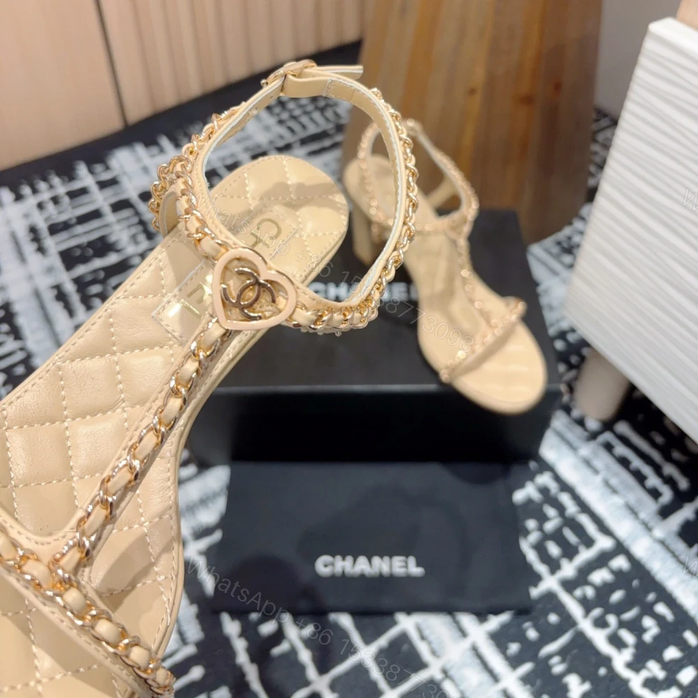 View 4 of 高仿Chanel*25C系列G46109B小羊皮高踭涼鞋米黃8.8CM免檢版