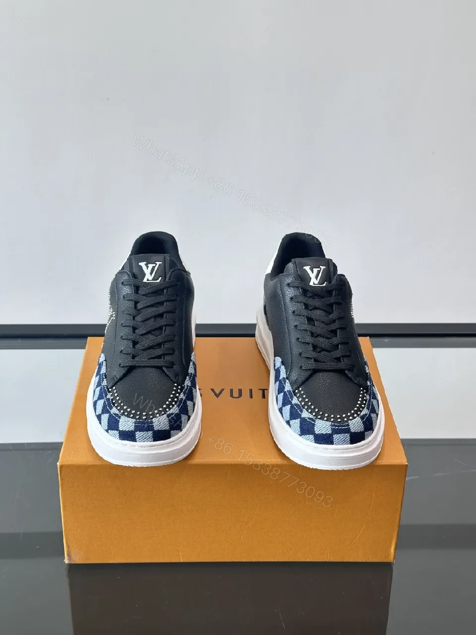 View 7 of Bold Checkerboard Tech Trainers, Leather Panels, LV Motif Sneakers