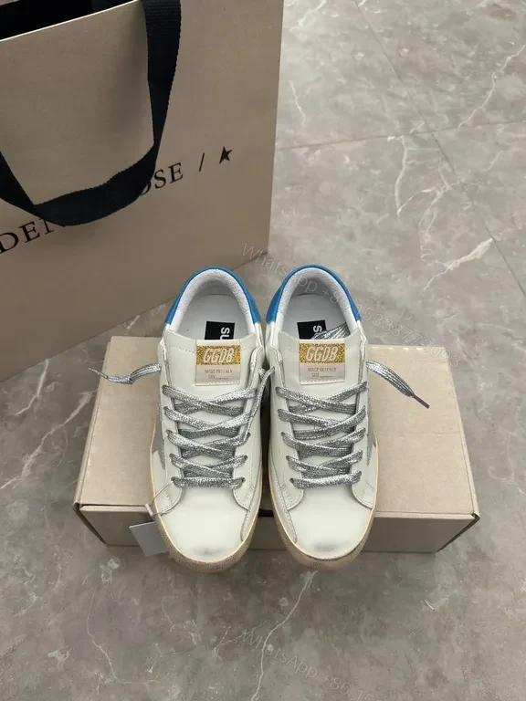 View 7 of Premium Off-White + Leather Sneaker with Blue Heel & Star Details