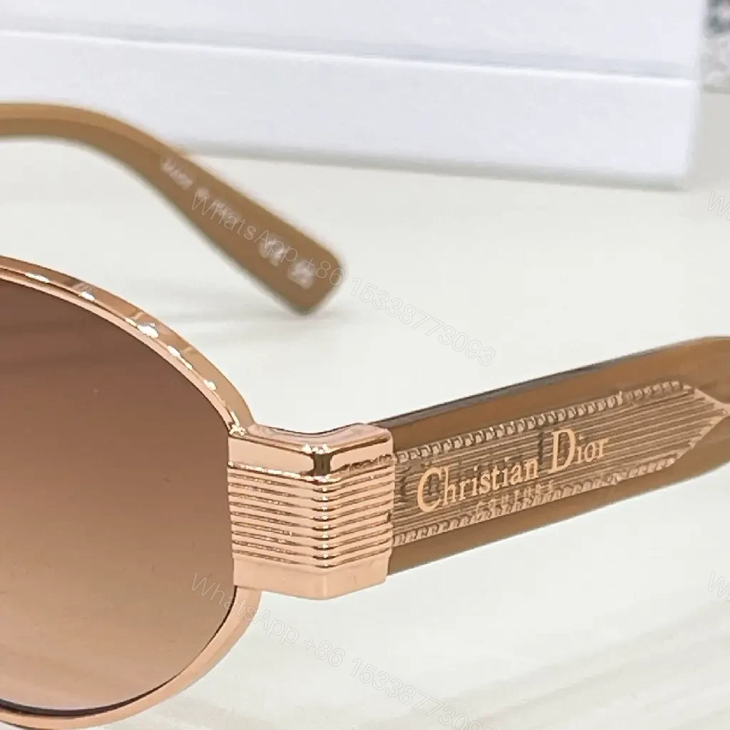 View 9 of Gold Metal Frame Round/Oval Dior Branding Sunglasses