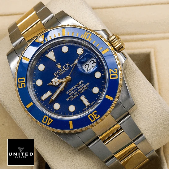 View 8 of Rolex Submariner Date Two Tone Blue Dial 16613 Replica