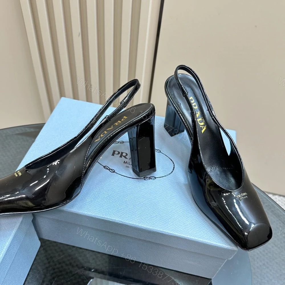 View 3 of 高仿Prada*1I838N方頭粗踭露跟鞋8.5CM漆皮黑色免檢版