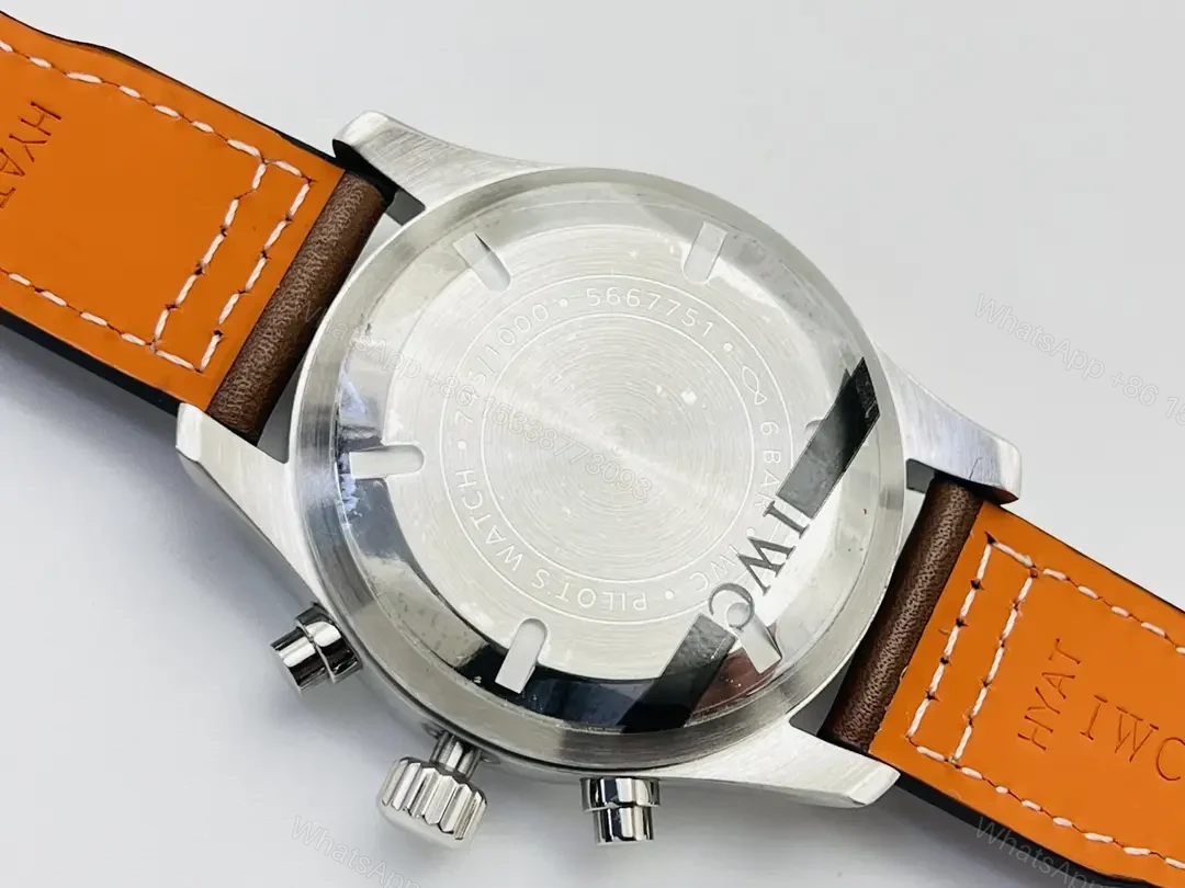 View 7 of IWC Green Brown Pilot Chronograph Green Dial Leather Strap Ultimate 43MM IWC-PILOT-CHR-GRN43-L