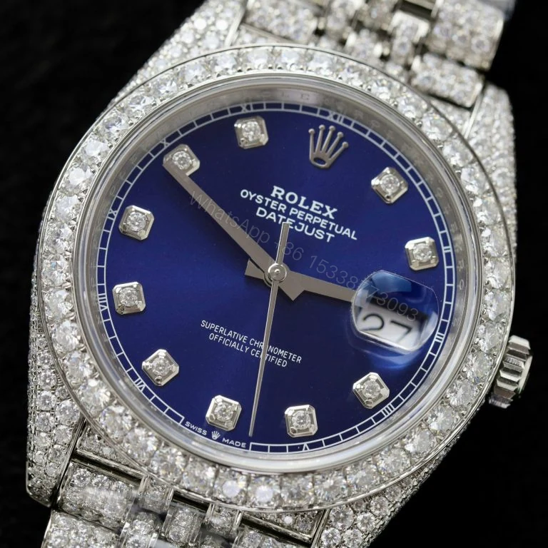 Rolex Datejust 36mm Super Clone Blue Dial with Custom Moissanite Diamonds — view 1