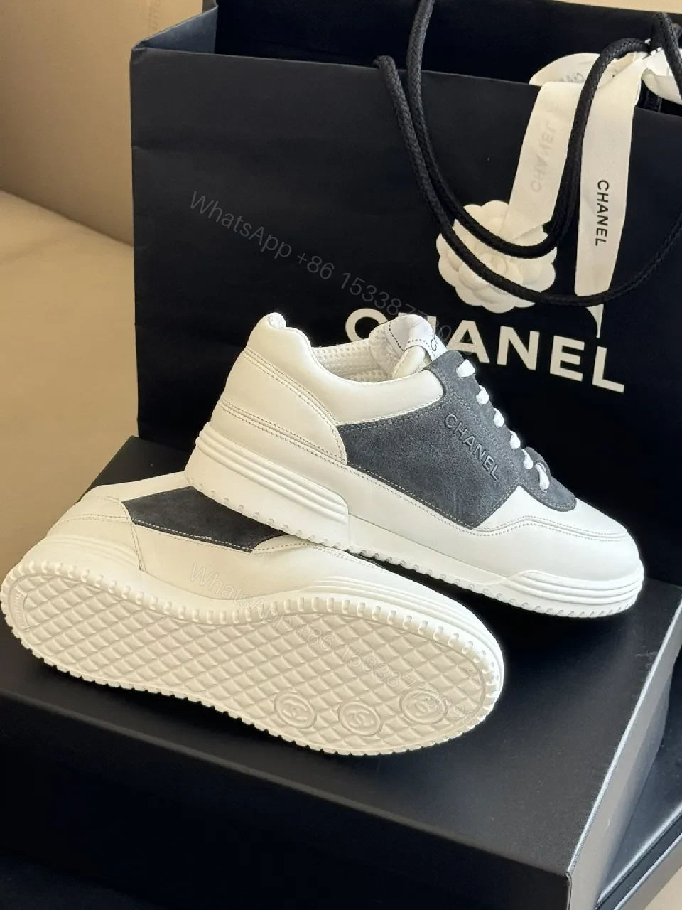 View 5 of Ivory Leather Graphite Suede High-Top Sneaker - Luxe Everyday Comfort