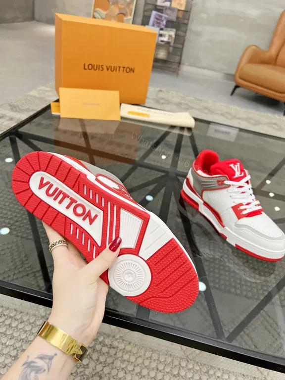 View 4 of Bold Red & White LV-Inspired High-Tops: All-Day Comfort Sneakers