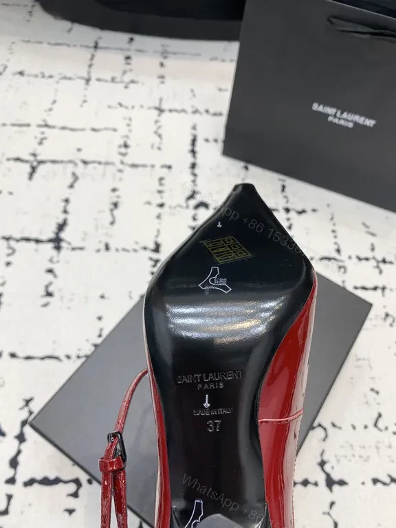 View 9 of Bold Red Patent Stilettos with Crystal Accents - Saint Laurent Paris