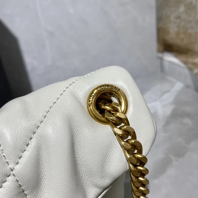 View 5 of Quilted White Crossbody with Gold Hardware â€“ Signature Saint Laurent Bag