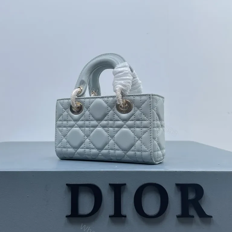 View 2 of Pastel Blue Dior Quilted Mini Bag â€” Calfskin, Cannage Couture