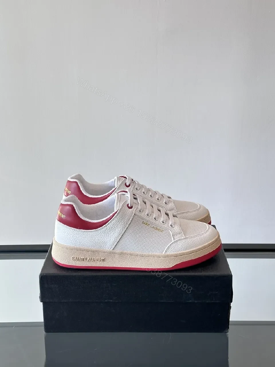 View 9 of White Leather Low-Top Sneakers with Rose Accents, Modern Comfort