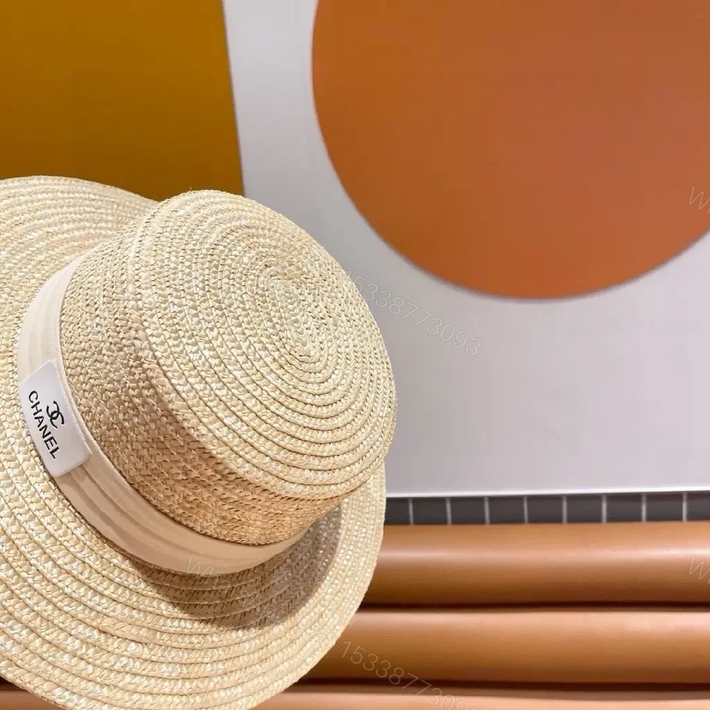 View 3 of Sun-Kissed Stripes Straw Hat: Premium, CHANEL-Inspired Flair