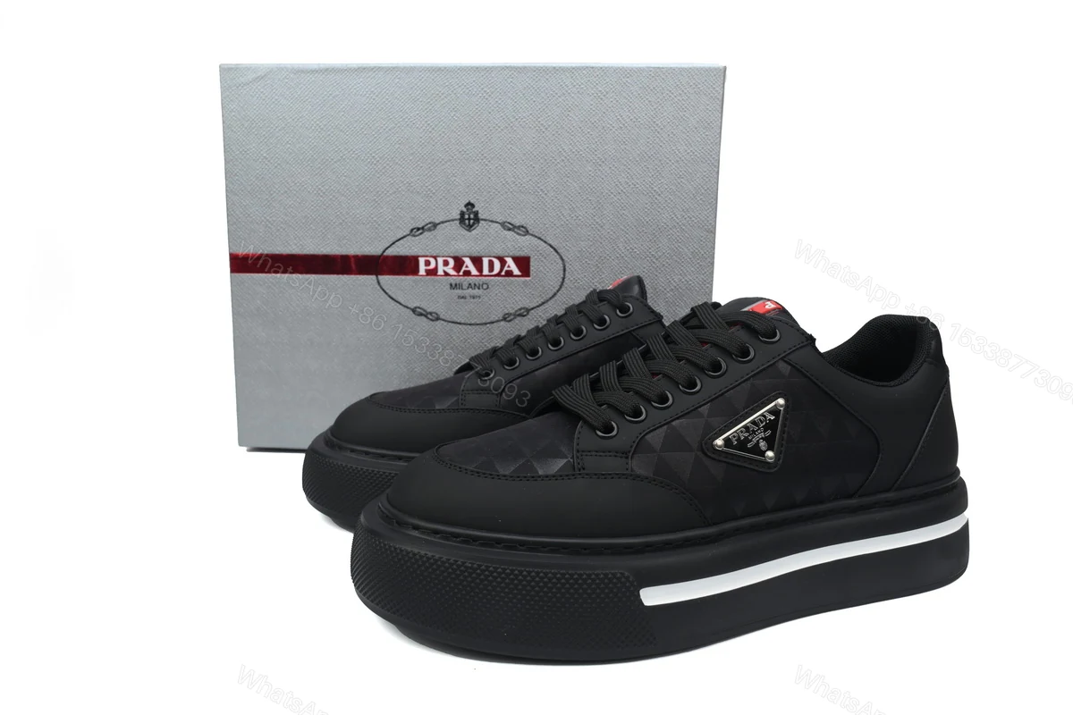 Prada Platform Sneakers Black Plaid — view 2