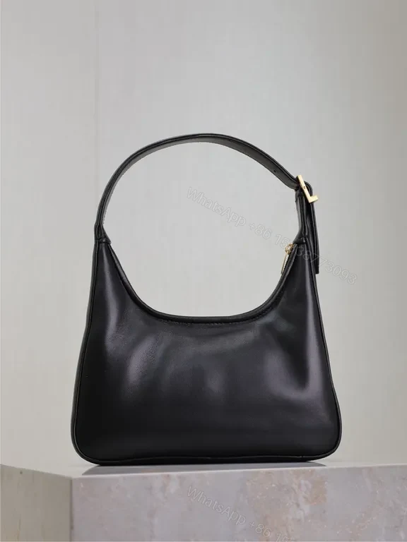 View 2 of Chic Black Leather Hobo with Gold YSL Emblem Bag