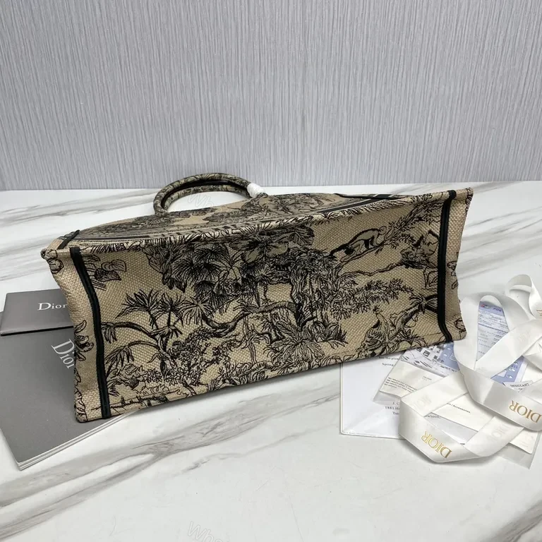 View 6 of Beige & Black Dior-Inspired Botanical Tote: Luxury Everyday