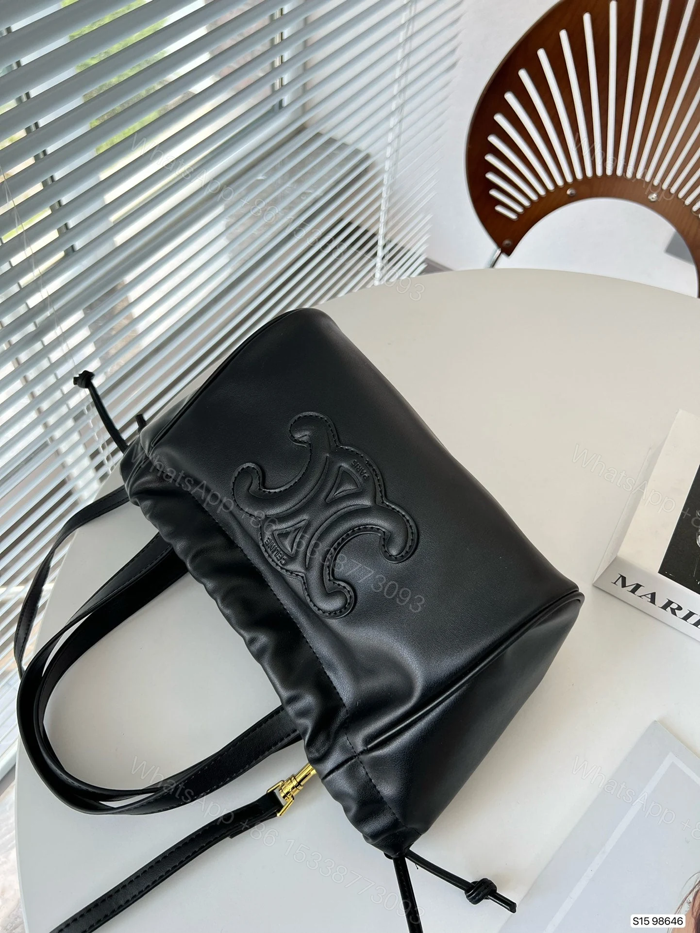 View 5 of CELINE SMALL CABAS DRAWSTRING CUIR TRIOMPHE IN SMOOTH CALFSKIN BLACK 24CM 111013DU338NO