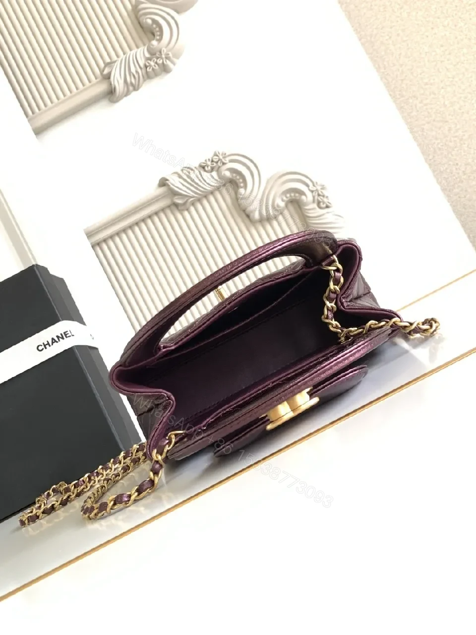 View 5 of Chic Quilted Mini Bag — Burgundy Leather, Gold Hardware, Compact Luxe