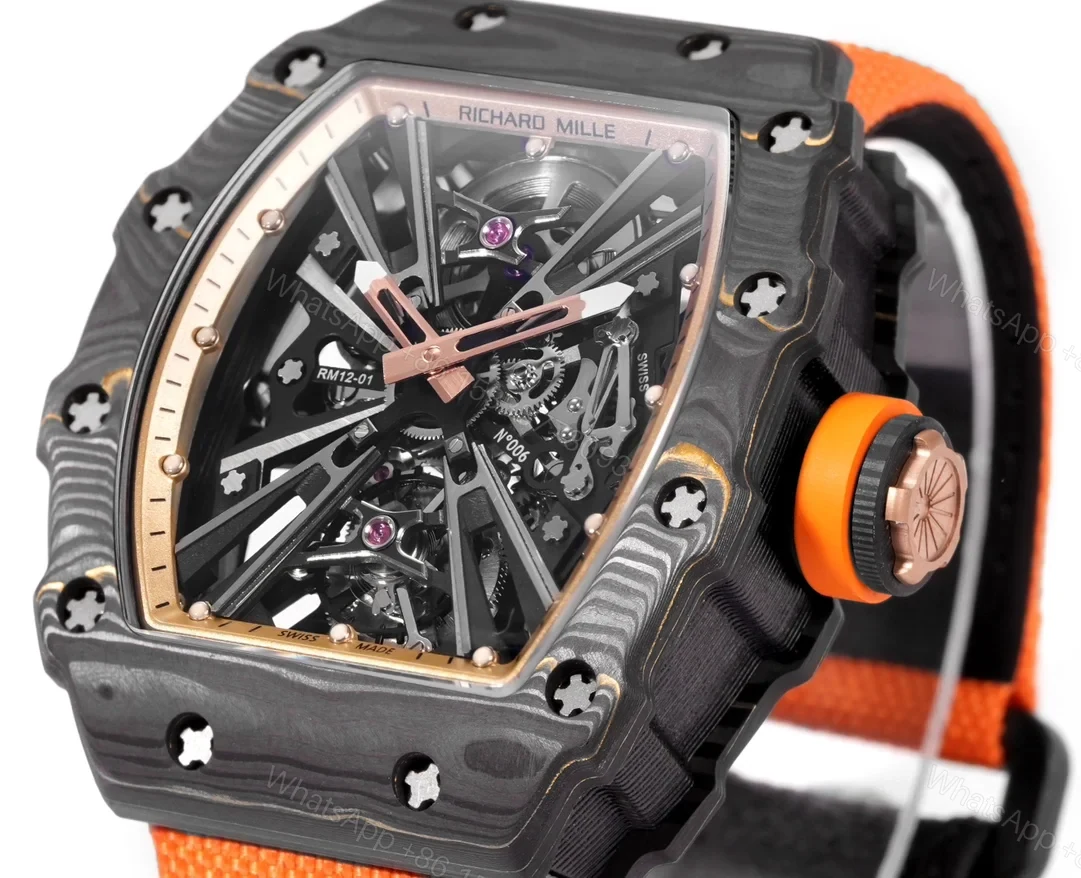 View 2 of Richard Mille RM12-01 Gold Carbon TPT Tourbillon Red Strap Watch RM12-GC-RD