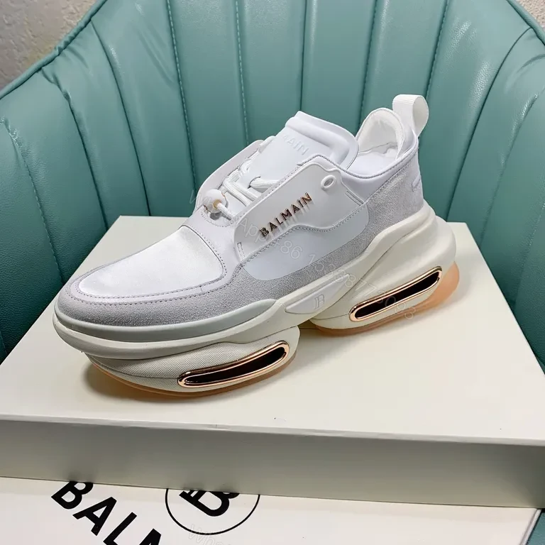 View 5 of White Leather Suede Runner | Sculpted Cushion, Balmain-Inspired Sneakers