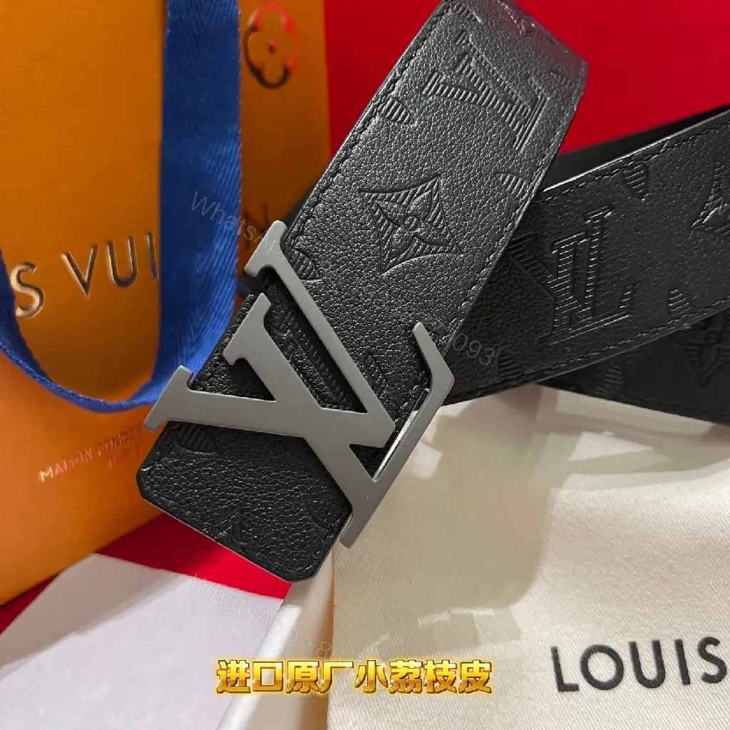 View 5 of Monogram Leather Belt: Elegant, Gold Buckle, Full-Grain Style