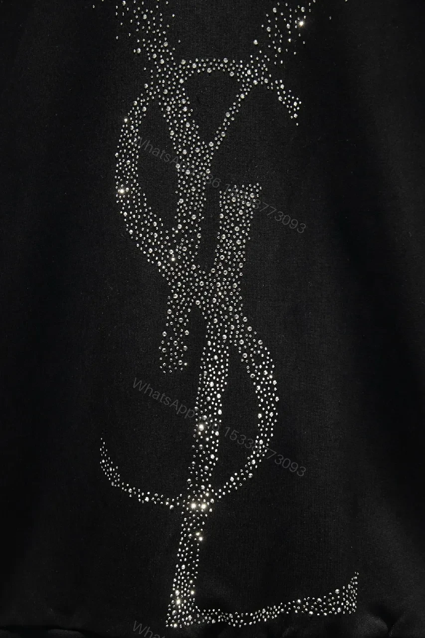 View 6 of Crystal-Embellished Logo Black Crewneck Sweatshirt - Luxe Everyday Style