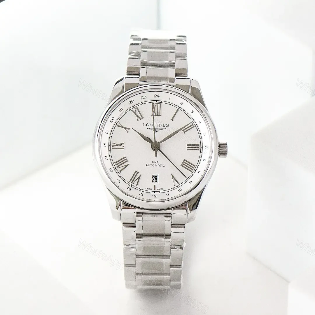 Longines Master Collection Classic Re Edition GMT Watch White Dial Stainless Steel Bracelet 40mm Case Sapphire Crystal Italian Leather Strap Option — view 1